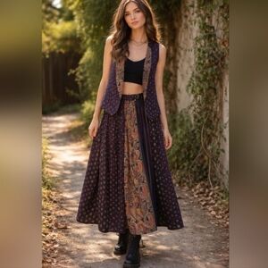 Oxford Vintage Paisley Vest & Maxi Skirt Set | Made in USA | Large